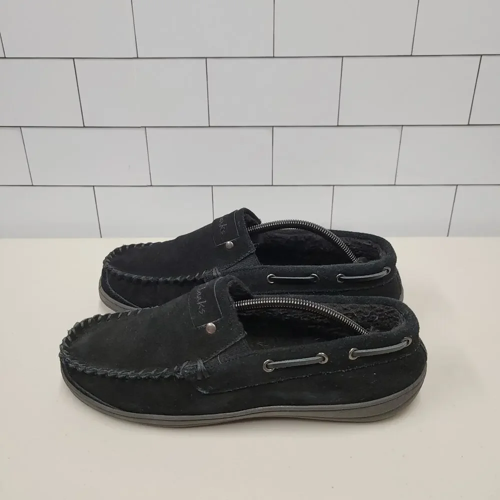 Clarks Andy Men's Black Suede Moccasin Slippers Size 11M Cozy Indoor Outdoor